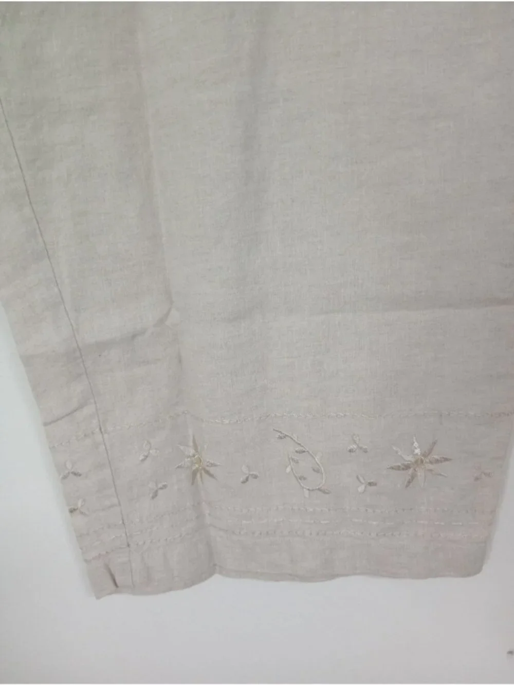 Style & Co Women’s 20W Beige 100% Linen Capri Pants Embroidered Hem